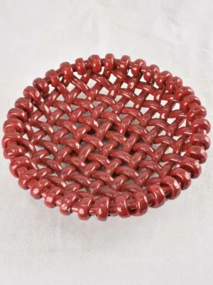 Stunning 1960s woven bowl Jerome Massier burgundy glaze - large 14¼"