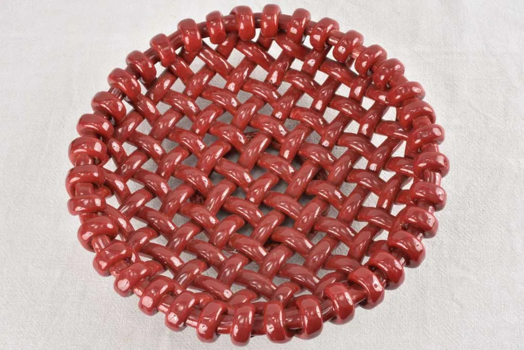 Stunning 1960s woven bowl Jerome Massier burgundy glaze - large 14¼"