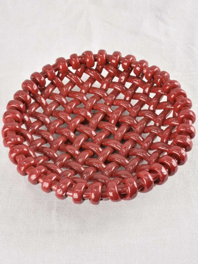 Stunning 1960s woven bowl Jerome Massier burgundy glaze - large 14¼"