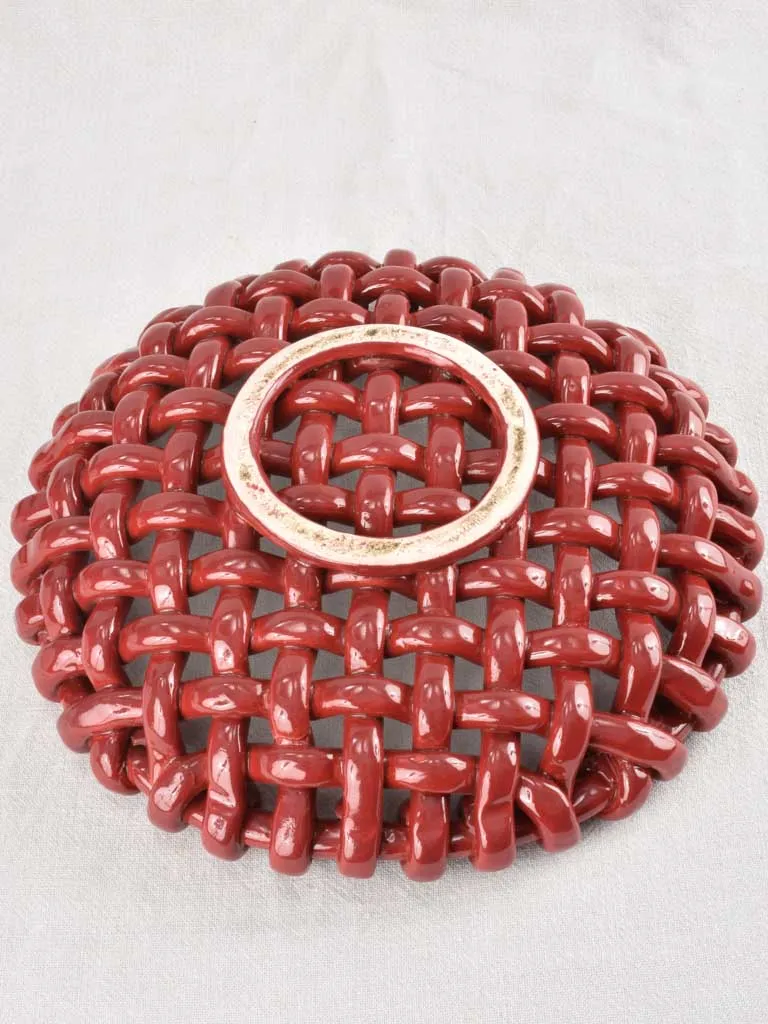 Stunning 1960s woven bowl Jerome Massier burgundy glaze - large 14¼"