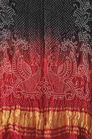 Stunning Black & Red Gajji Silk Peacock Dupatta