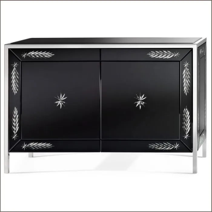 Stunning Black Venetian Engraved Mirror Sideboard