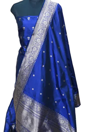 Stunning Blue Banarasi Handloom Katan Silk Suit Set