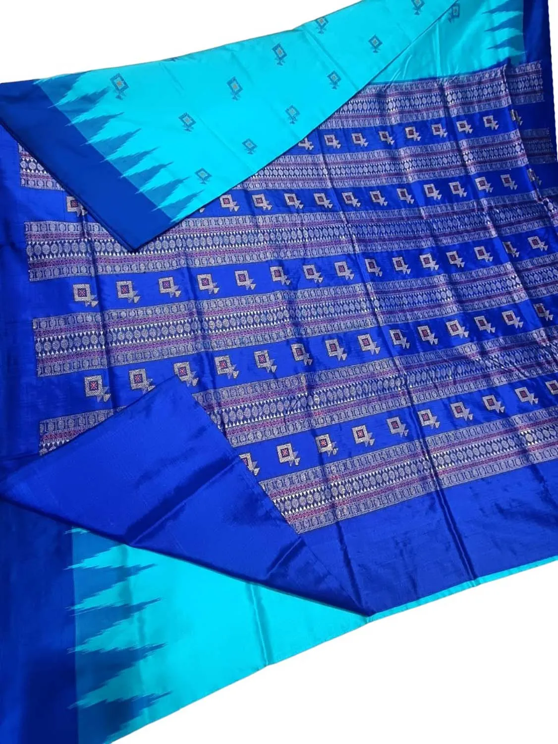 Stunning Blue Handloom Ikat Silk Saree - Authentic Sambalpuri Design