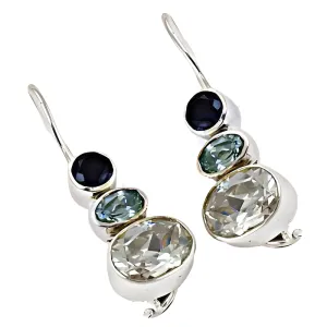 Stunning Classic Cubic Zirconia & Iolite Gemstone Silver Earrings