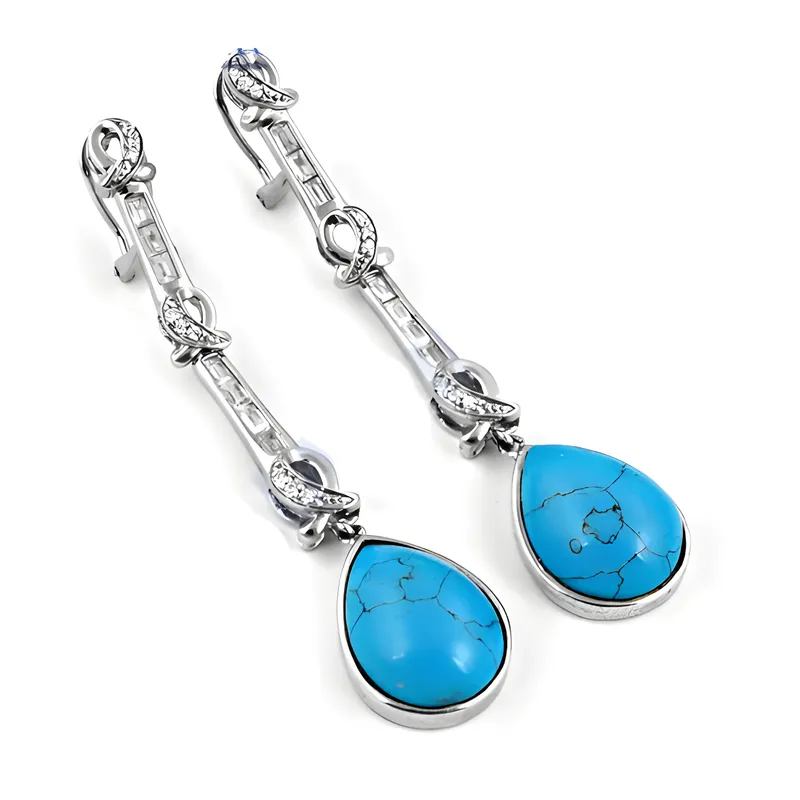 Stunning CZ Synthetic Turquoise Gemstone Silver Earrings - Shop Now