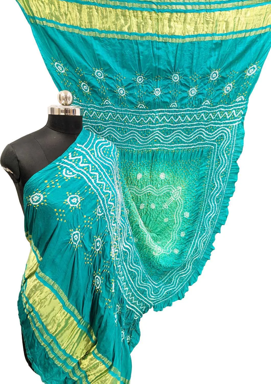 Stunning Green & Blue Bandhani Gajji Silk Dupatta