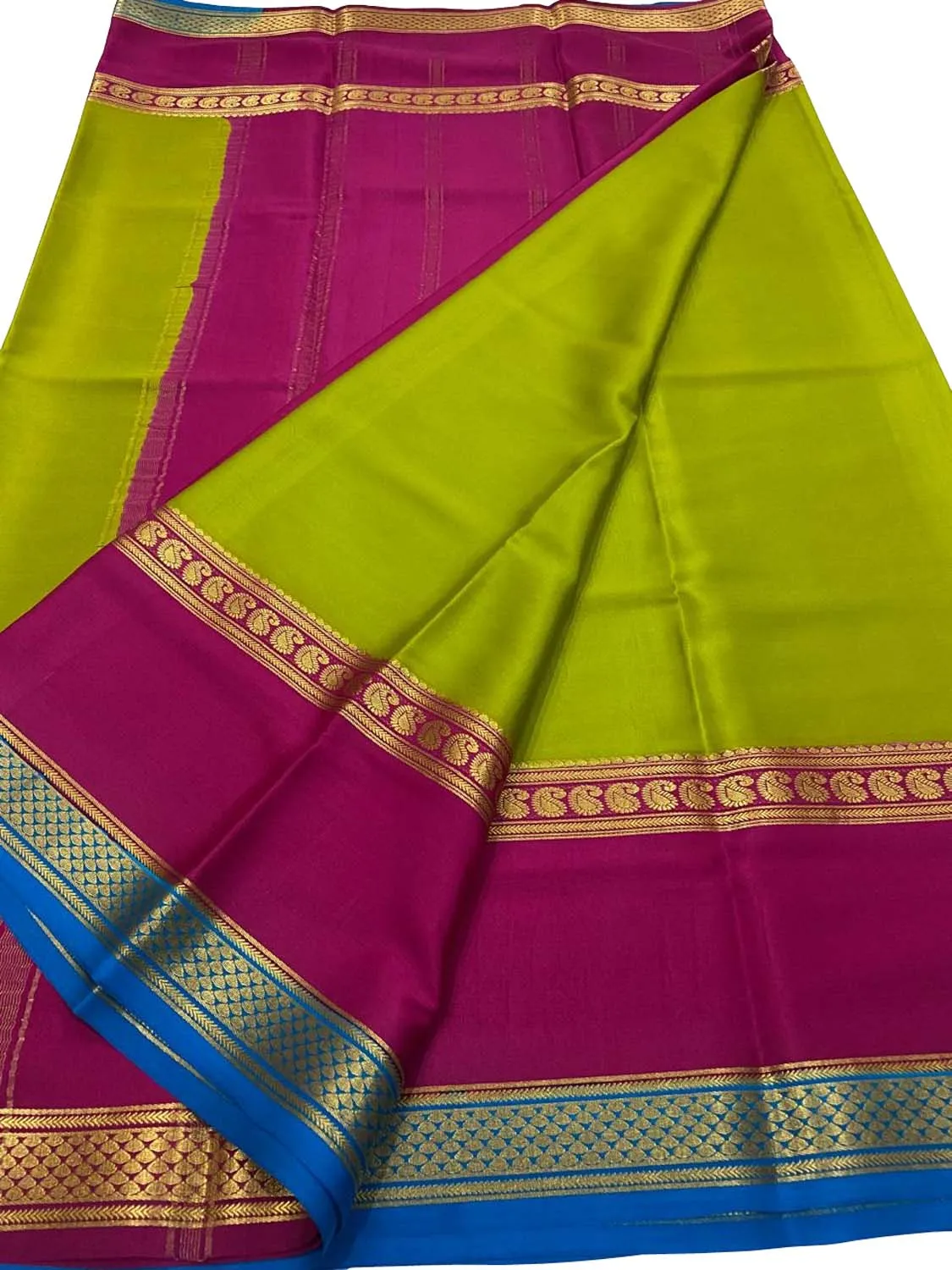 Stunning Green & Pink Handloom Crepe Silk Saree