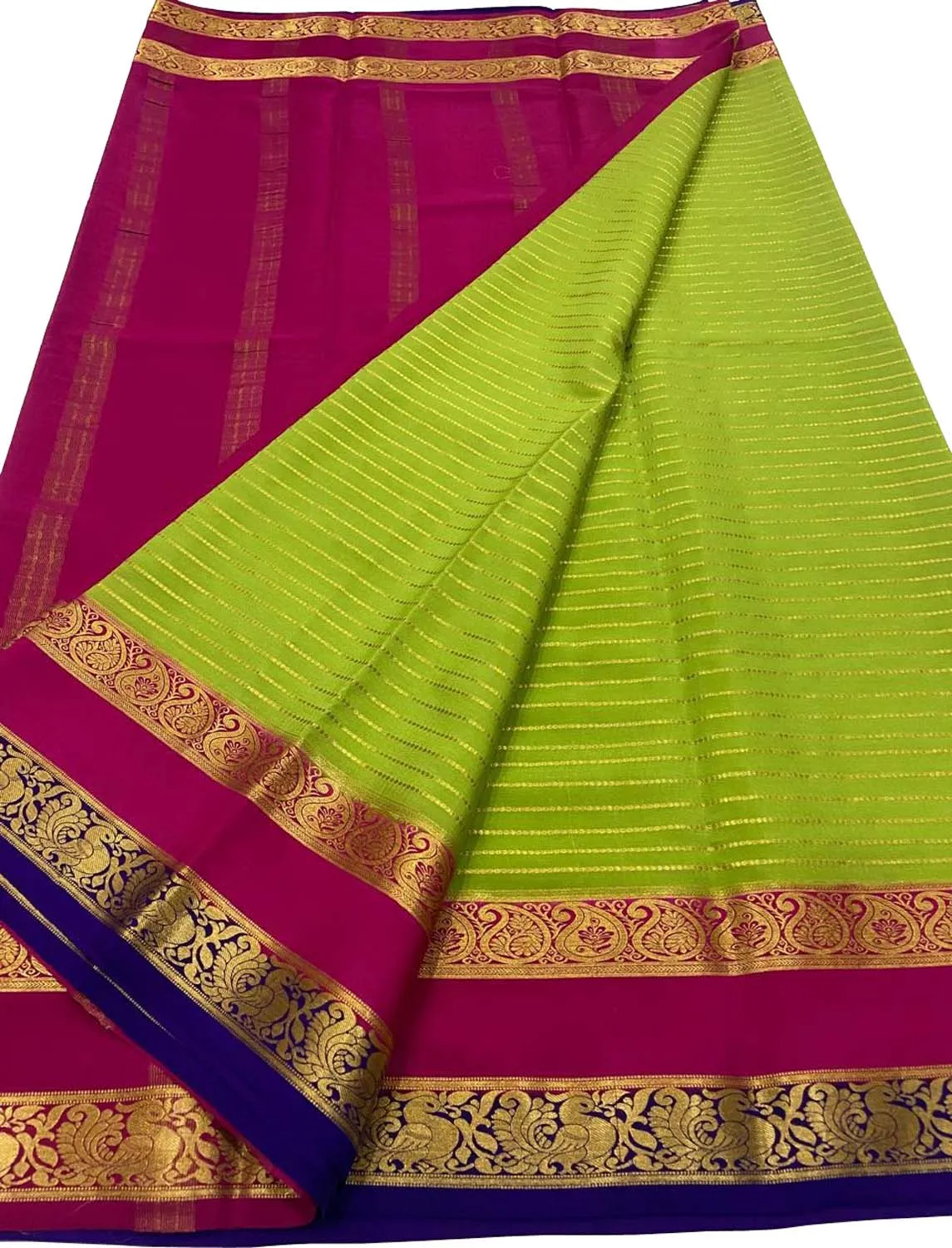 Stunning Green & Pink Mysore Silk Saree