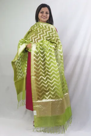 Stunning Green Banarasi Organza Dupatta - Perfect for Any Occasion!