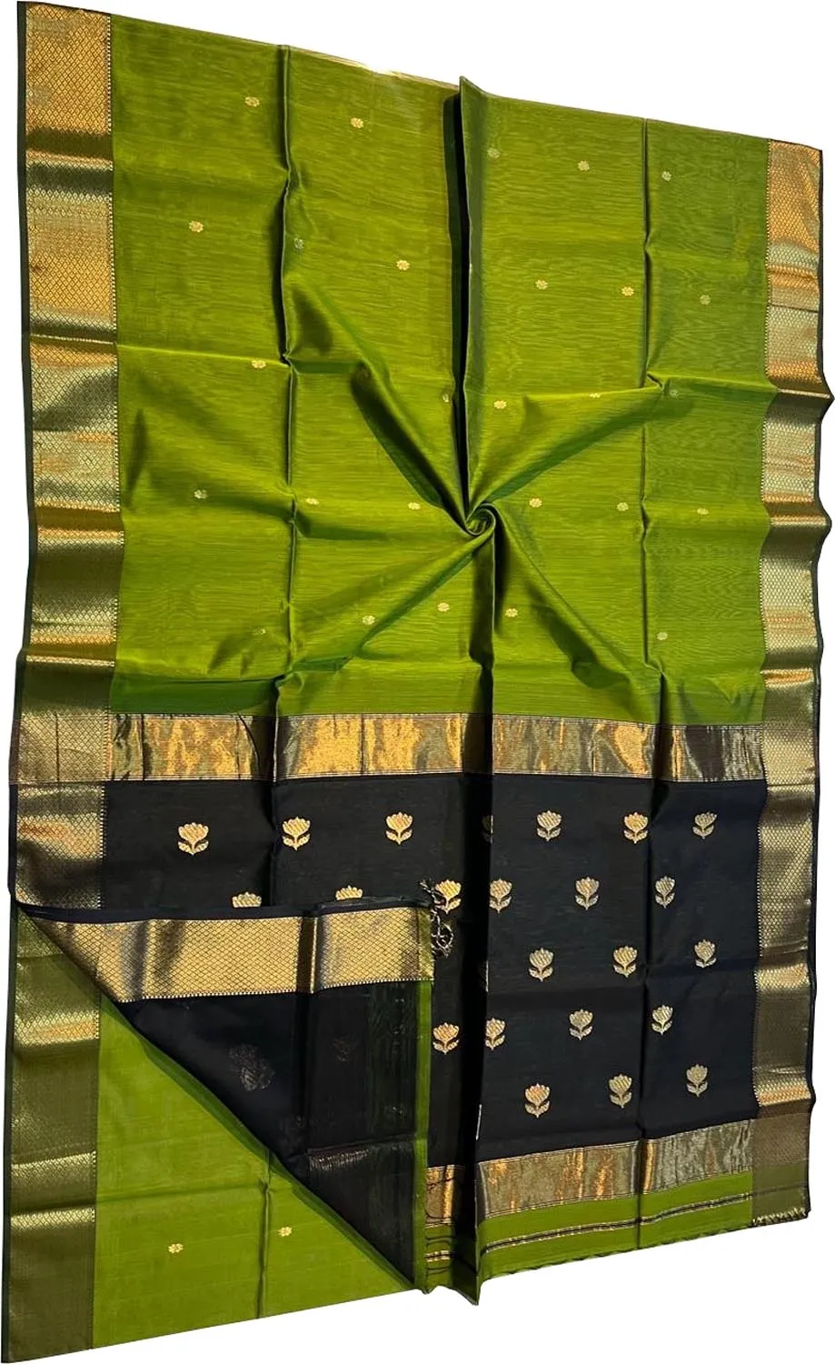 Stunning Green Maheshwari Handloom Cotton Silk Saree