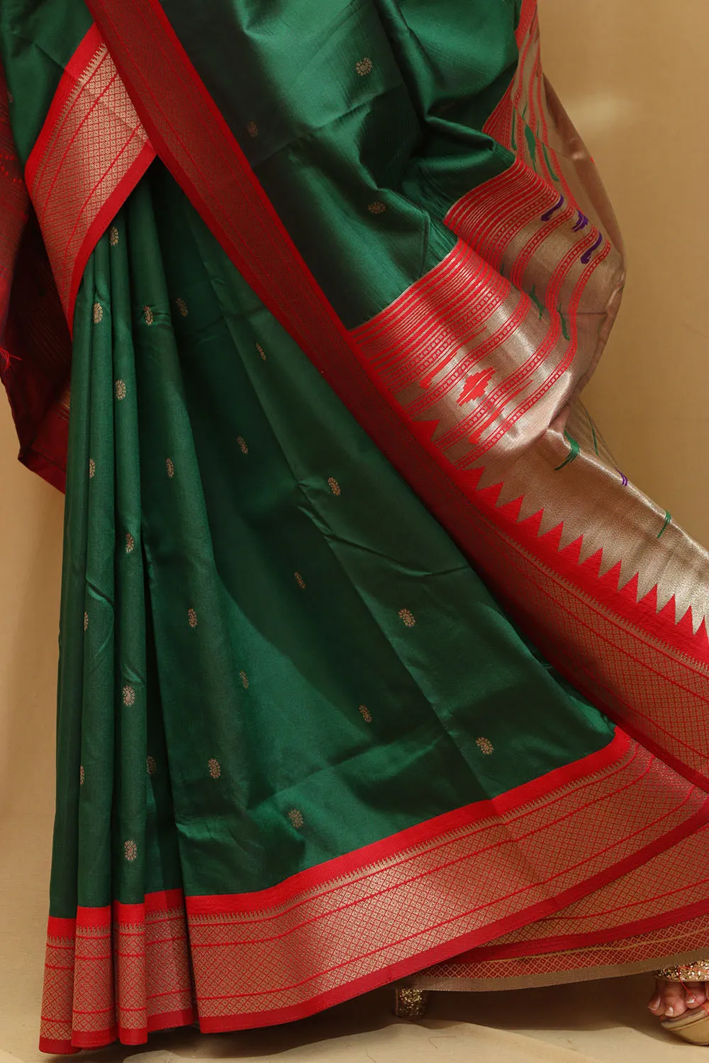 Stunning Green Paithani Silk Peacock Design Saree