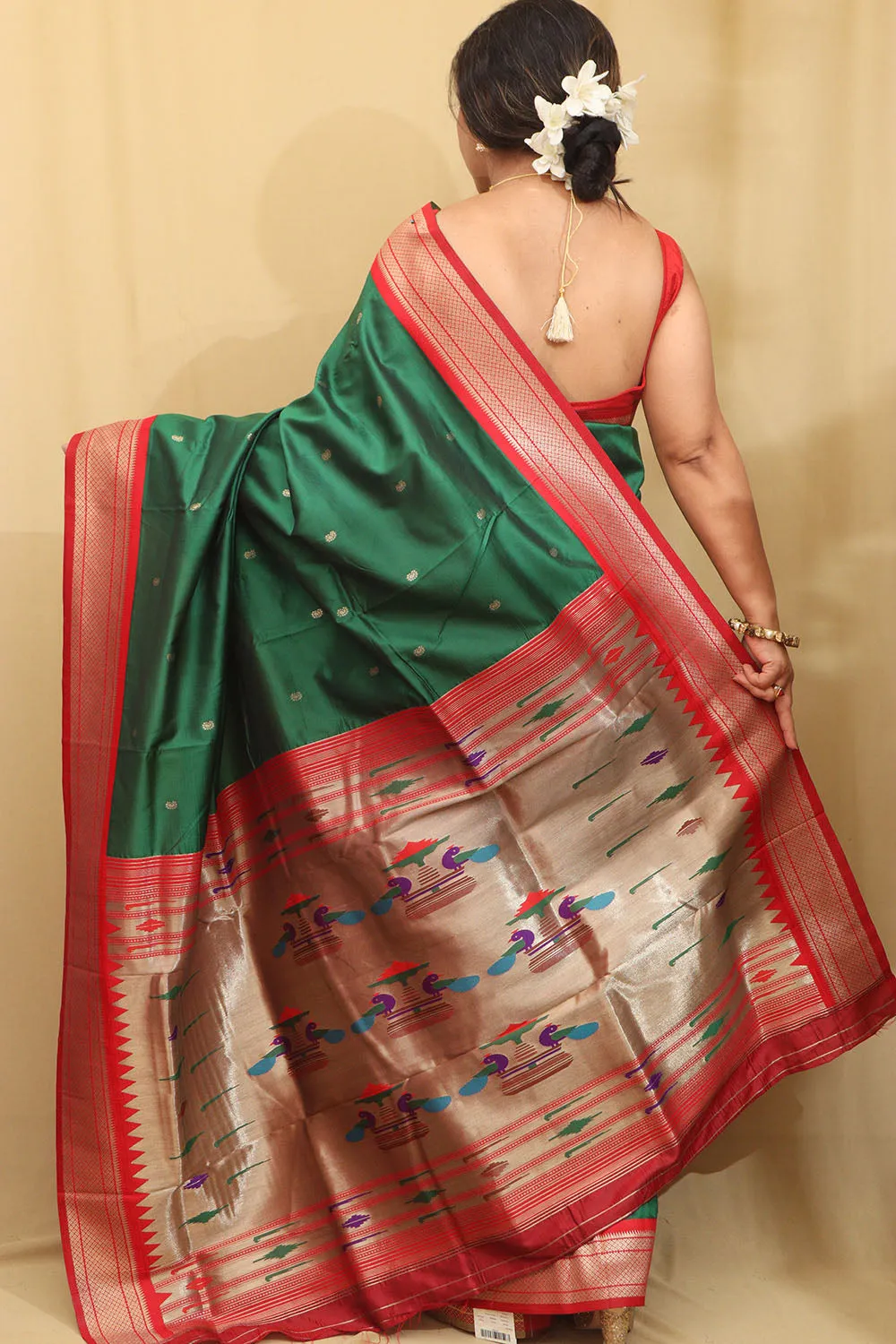 Stunning Green Paithani Silk Peacock Design Saree