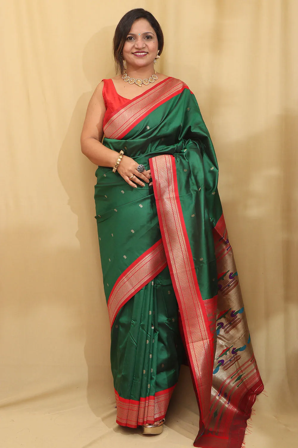 Stunning Green Paithani Silk Peacock Design Saree