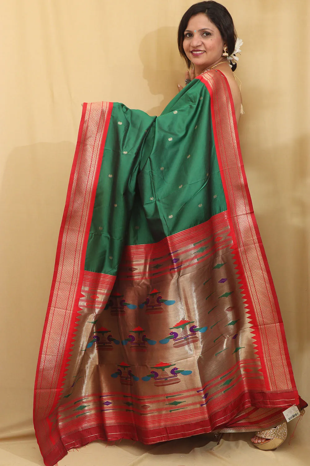 Stunning Green Paithani Silk Peacock Design Saree