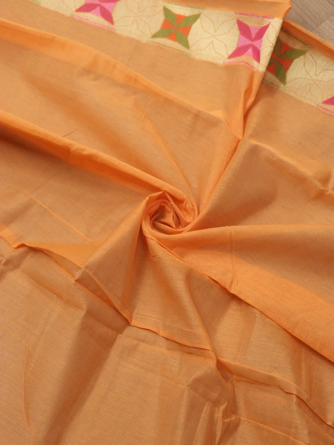 Stunning Orange Banarasi Cotton Silk Saree with Meenakari Work