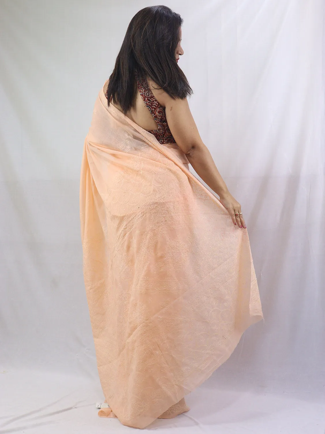 Stunning Orange Chikankari Saree with Intricate Embroidery - Pure Cotton