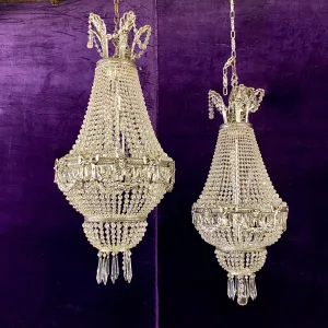 Stunning Pair of Antique Nickel Neoclassical Chandeliers