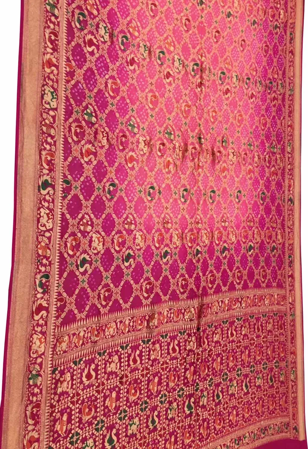 Stunning Pink Banarasi Bandhani Georgette Meenakari Saree