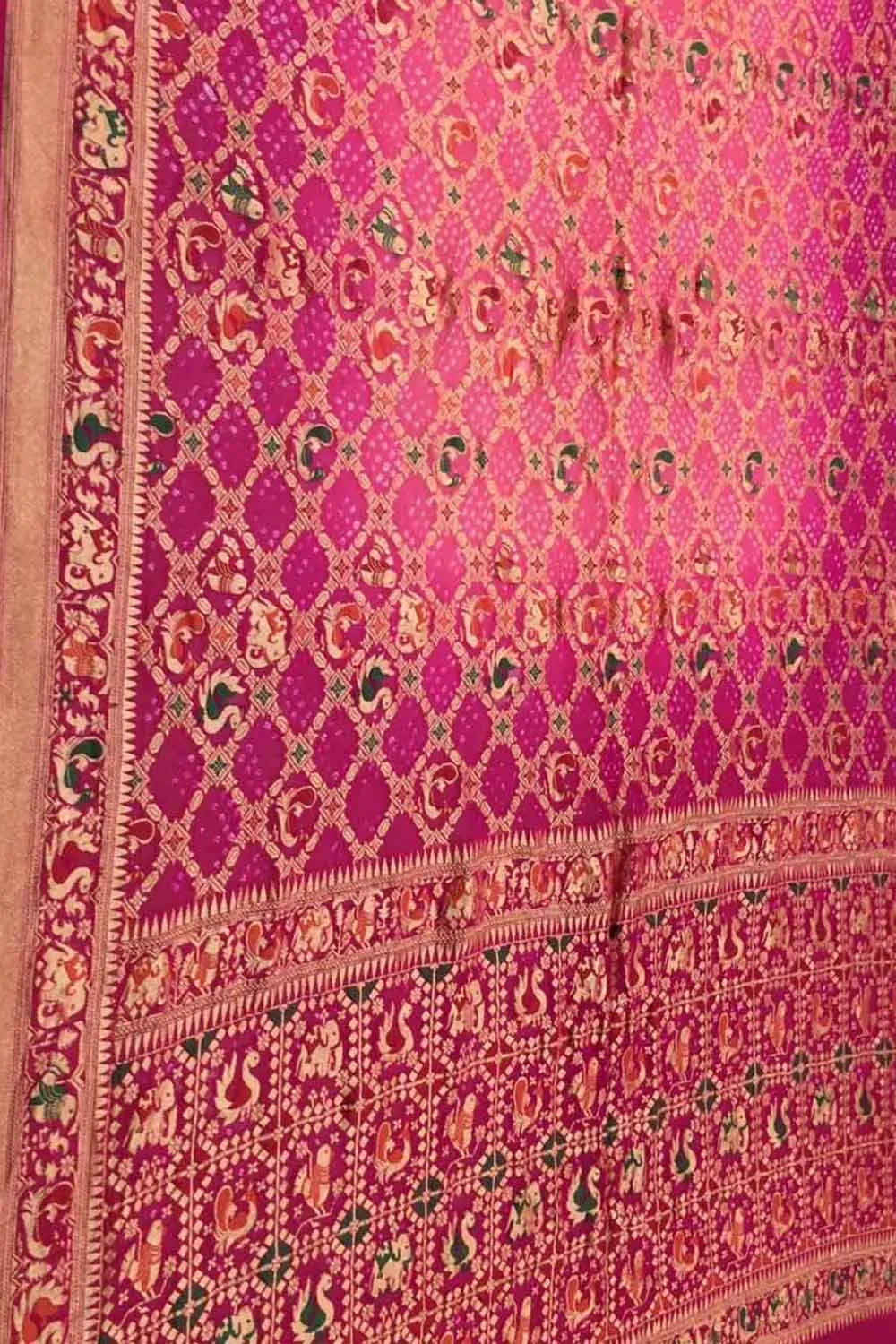 Stunning Pink Banarasi Bandhani Georgette Meenakari Saree