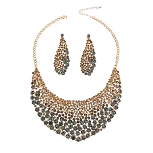 Stunning Round Cut Black Crystal Necklace Earrings Set