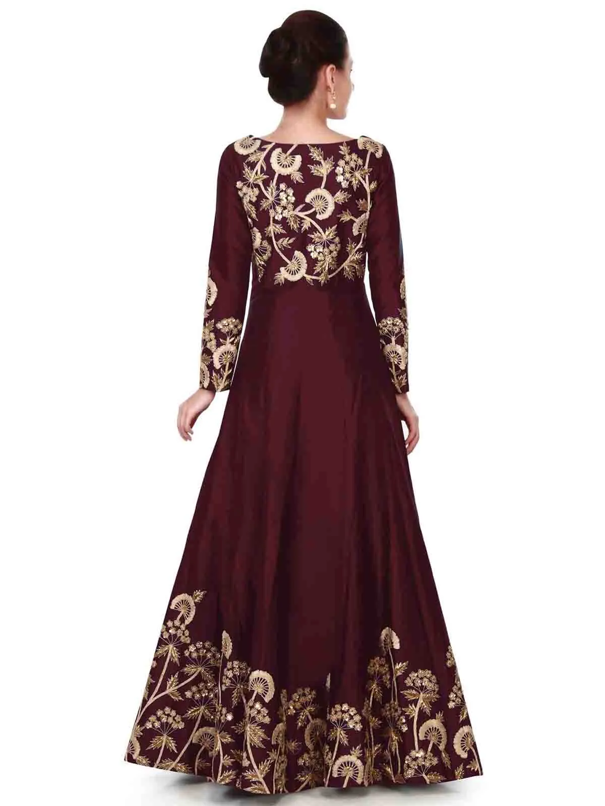 Stunning Tafetta Silk Maroon Semi Stitched Gown