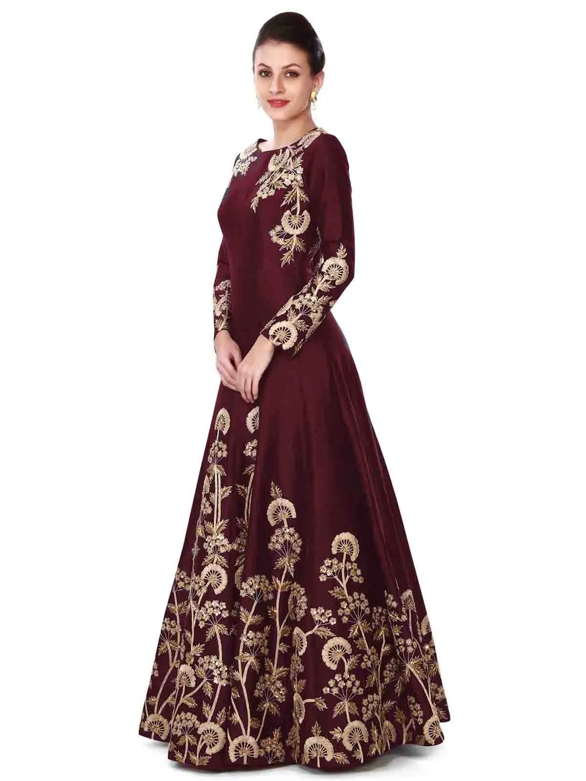 Stunning Tafetta Silk Maroon Semi Stitched Gown