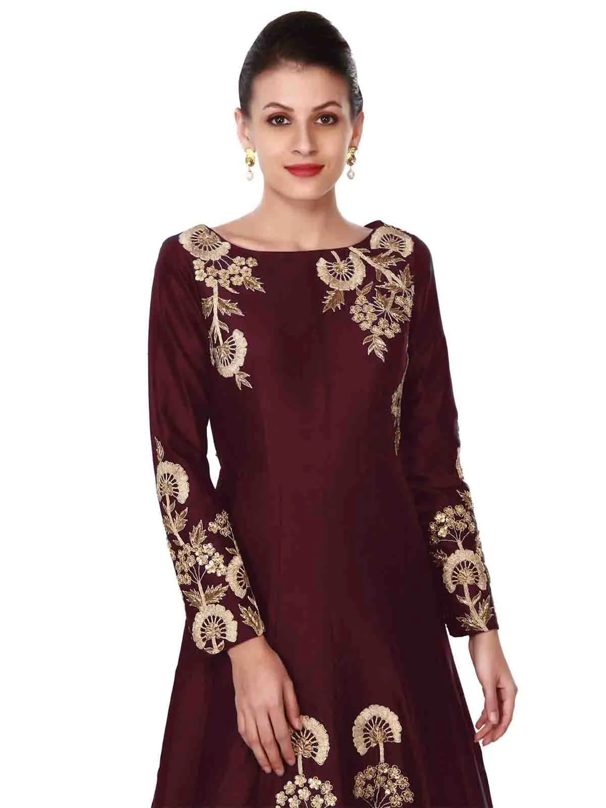 Stunning Tafetta Silk Maroon Semi Stitched Gown