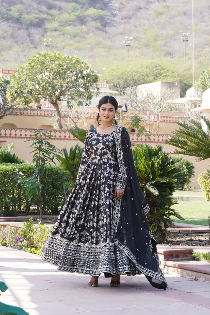 Stunning Viscous Jacquard Sequins Embroidered Worked Gown With Dupatta