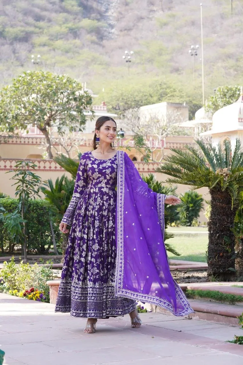 Stunning Viscous Jacquard Sequins Embroidered Worked Gown With Dupatta