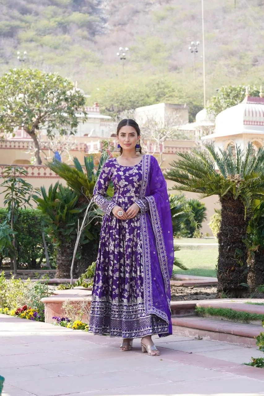 Stunning Viscous Jacquard Sequins Embroidered Worked Gown With Dupatta