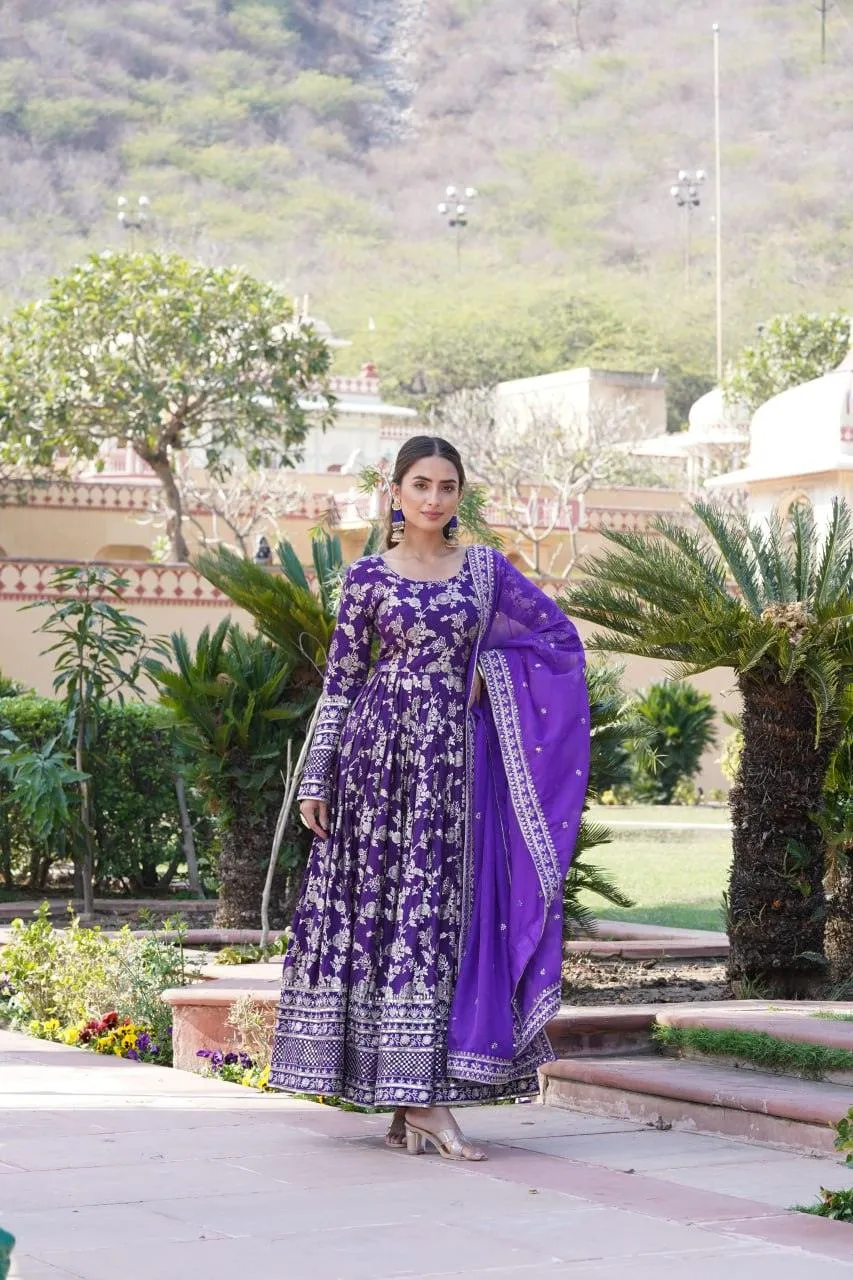 Stunning Viscous Jacquard Sequins Embroidered Worked Gown With Dupatta