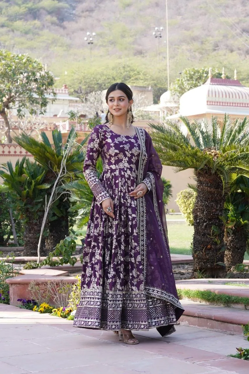 Stunning Viscous Jacquard Sequins Embroidered Worked Gown With Dupatta