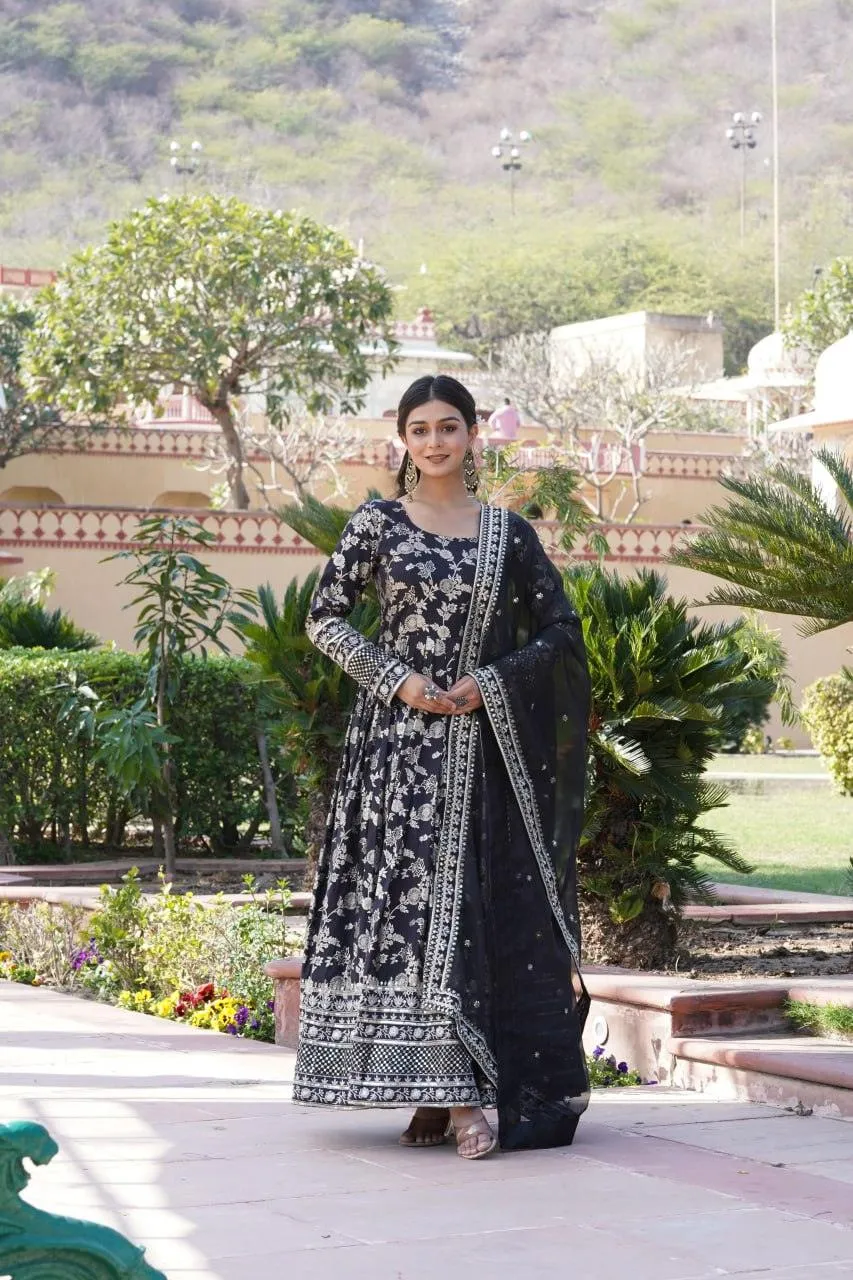 Stunning Viscous Jacquard Sequins Embroidered Worked Gown With Dupatta