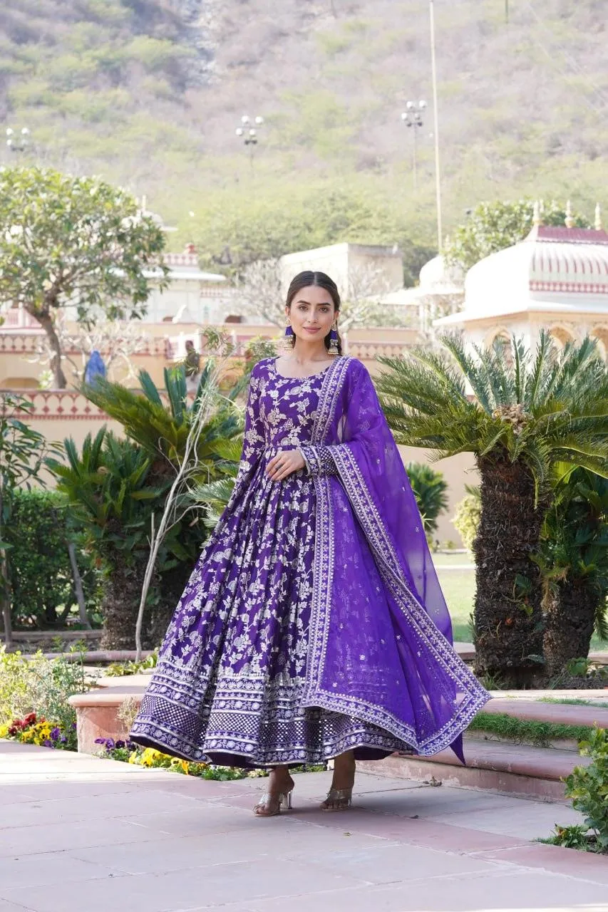 Stunning Viscous Jacquard Sequins Embroidered Worked Gown With Dupatta