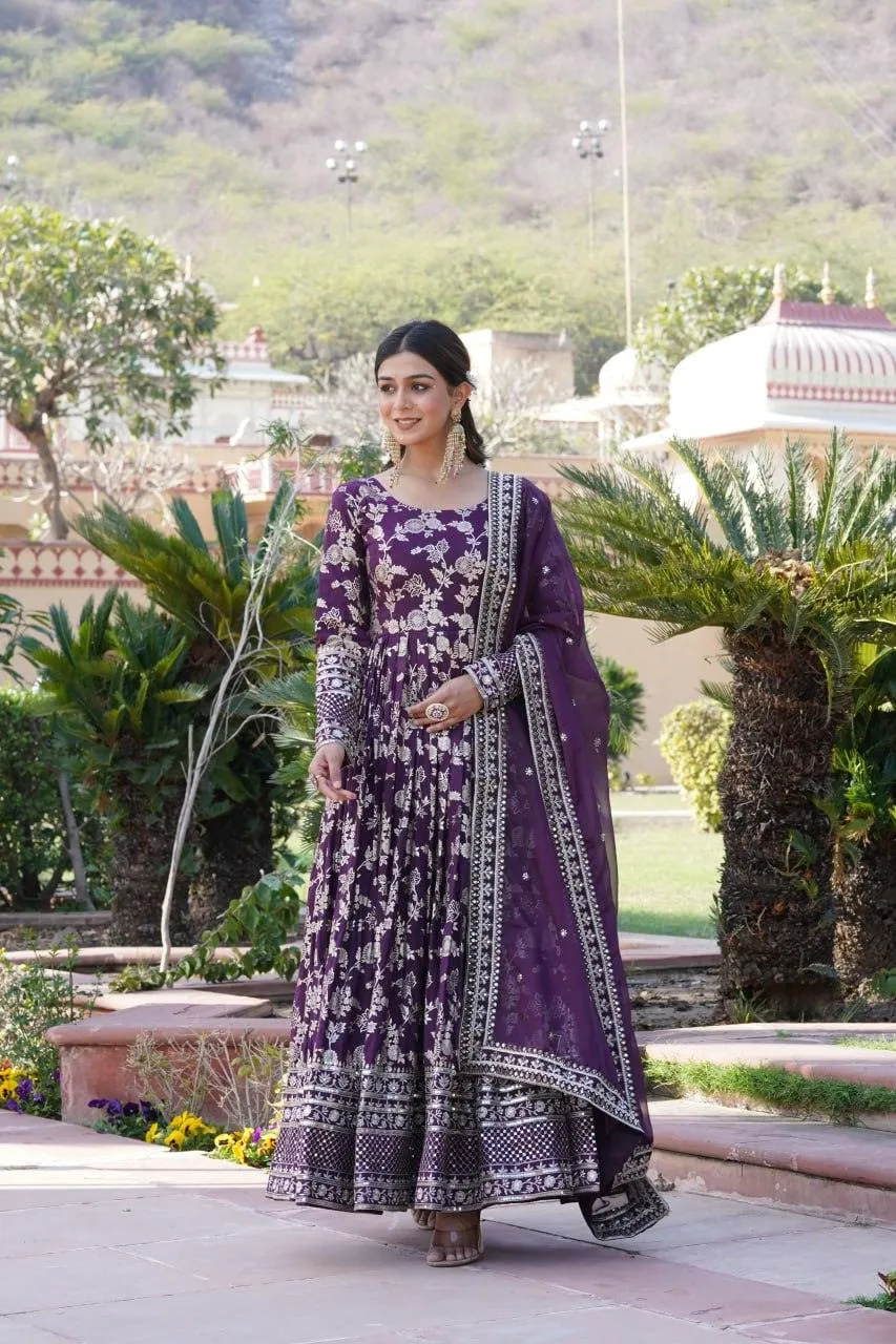 Stunning Viscous Jacquard Sequins Embroidered Worked Gown With Dupatta