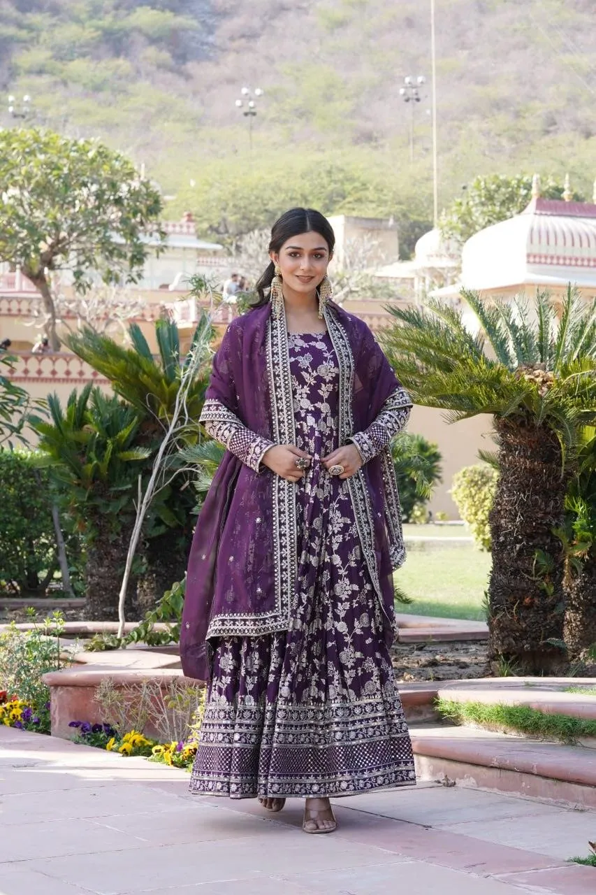 Stunning Viscous Jacquard Sequins Embroidered Worked Gown With Dupatta