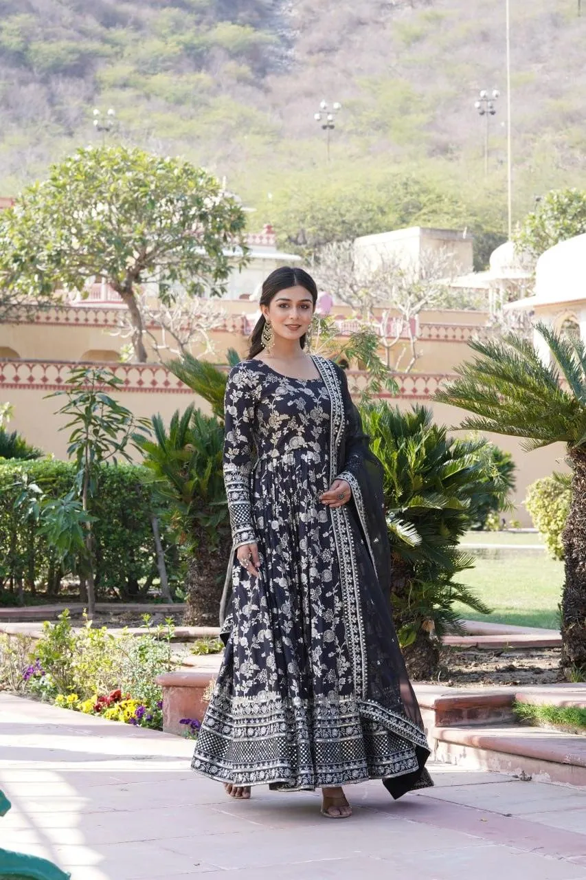 Stunning Viscous Jacquard Sequins Embroidered Worked Gown With Dupatta