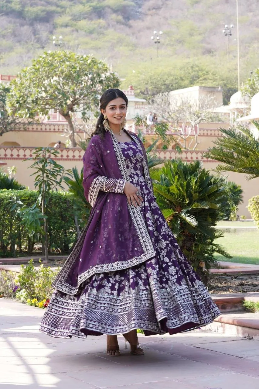 Stunning Viscous Jacquard Sequins Embroidered Worked Gown With Dupatta