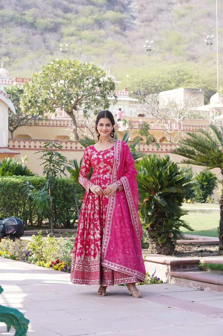 Stunning Viscous Jacquard Sequins Embroidered Worked Gown With Dupatta