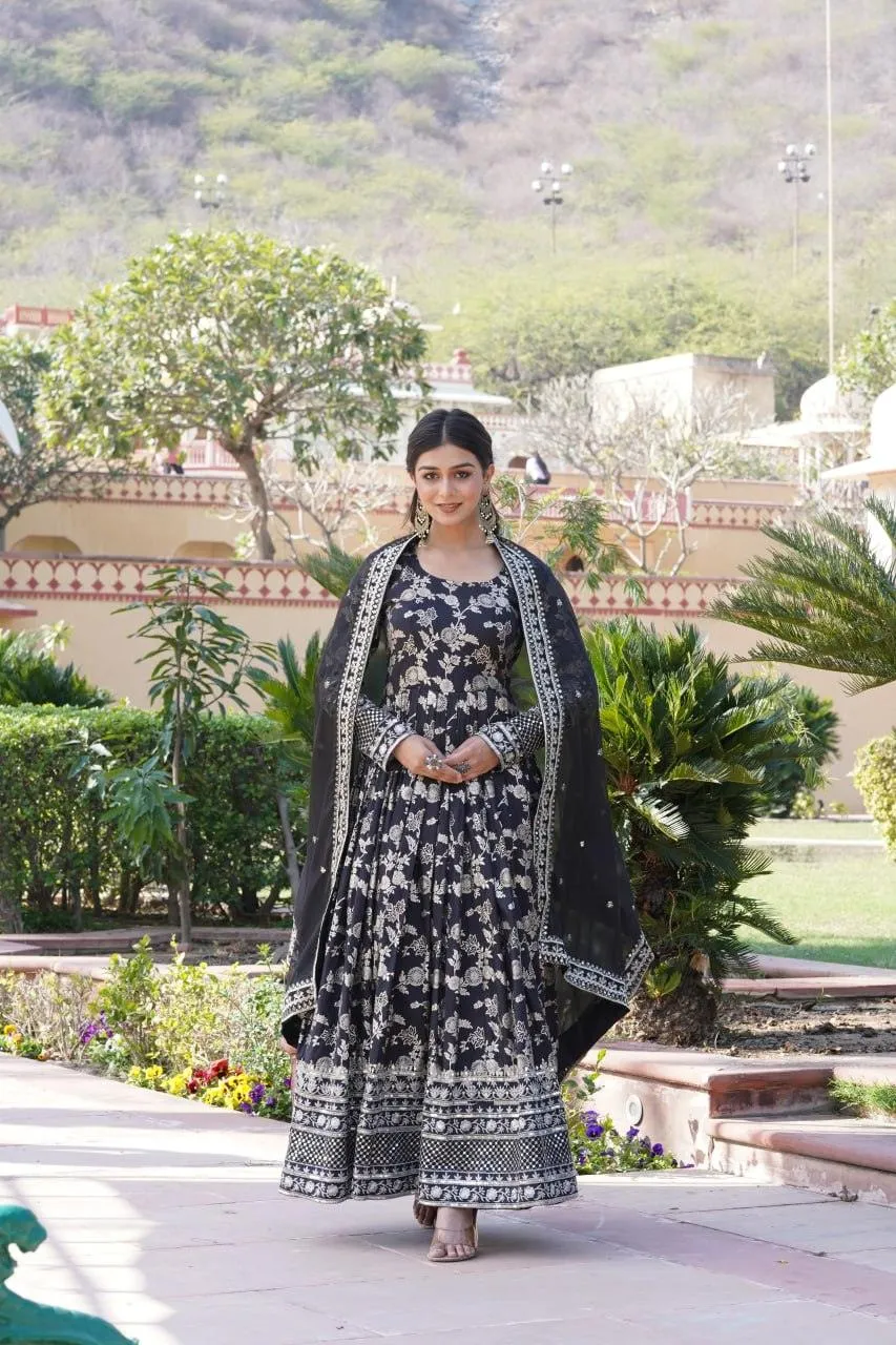 Stunning Viscous Jacquard Sequins Embroidered Worked Gown With Dupatta