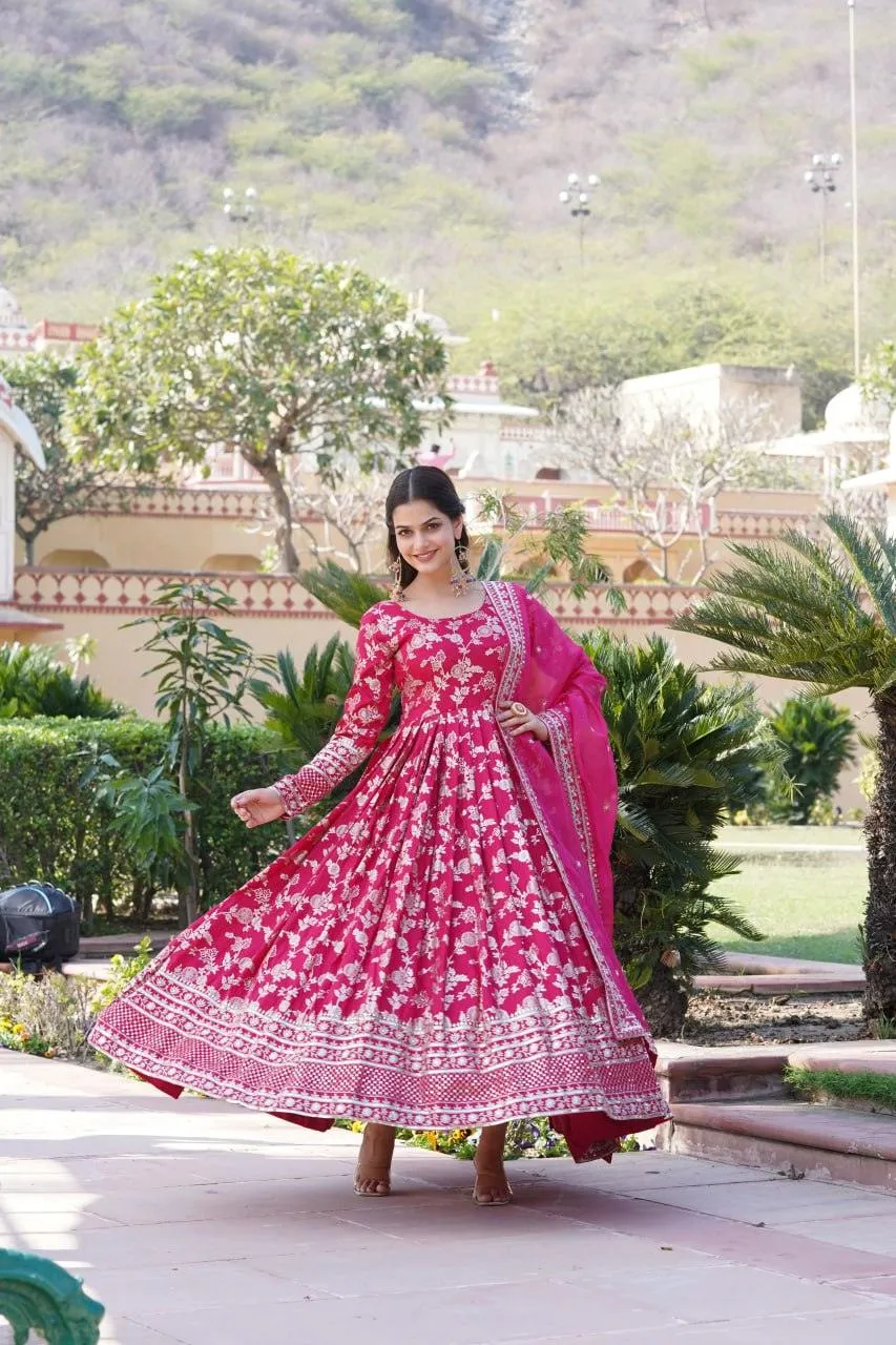 Stunning Viscous Jacquard Sequins Embroidered Worked Gown With Dupatta