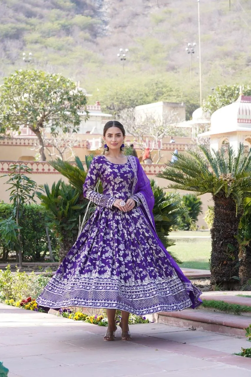 Stunning Viscous Jacquard Sequins Embroidered Worked Gown With Dupatta