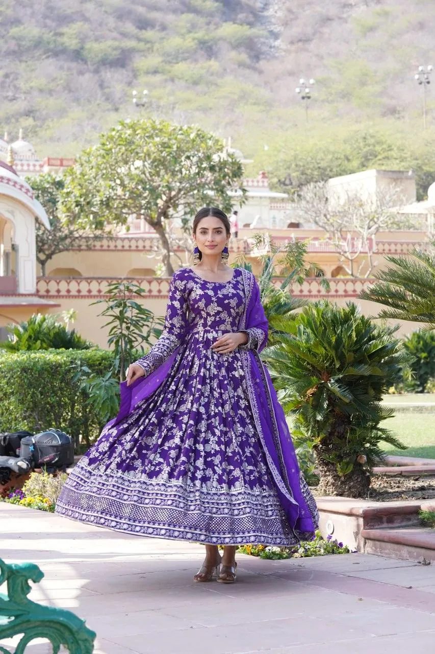 Stunning Viscous Jacquard Sequins Embroidered Worked Gown With Dupatta