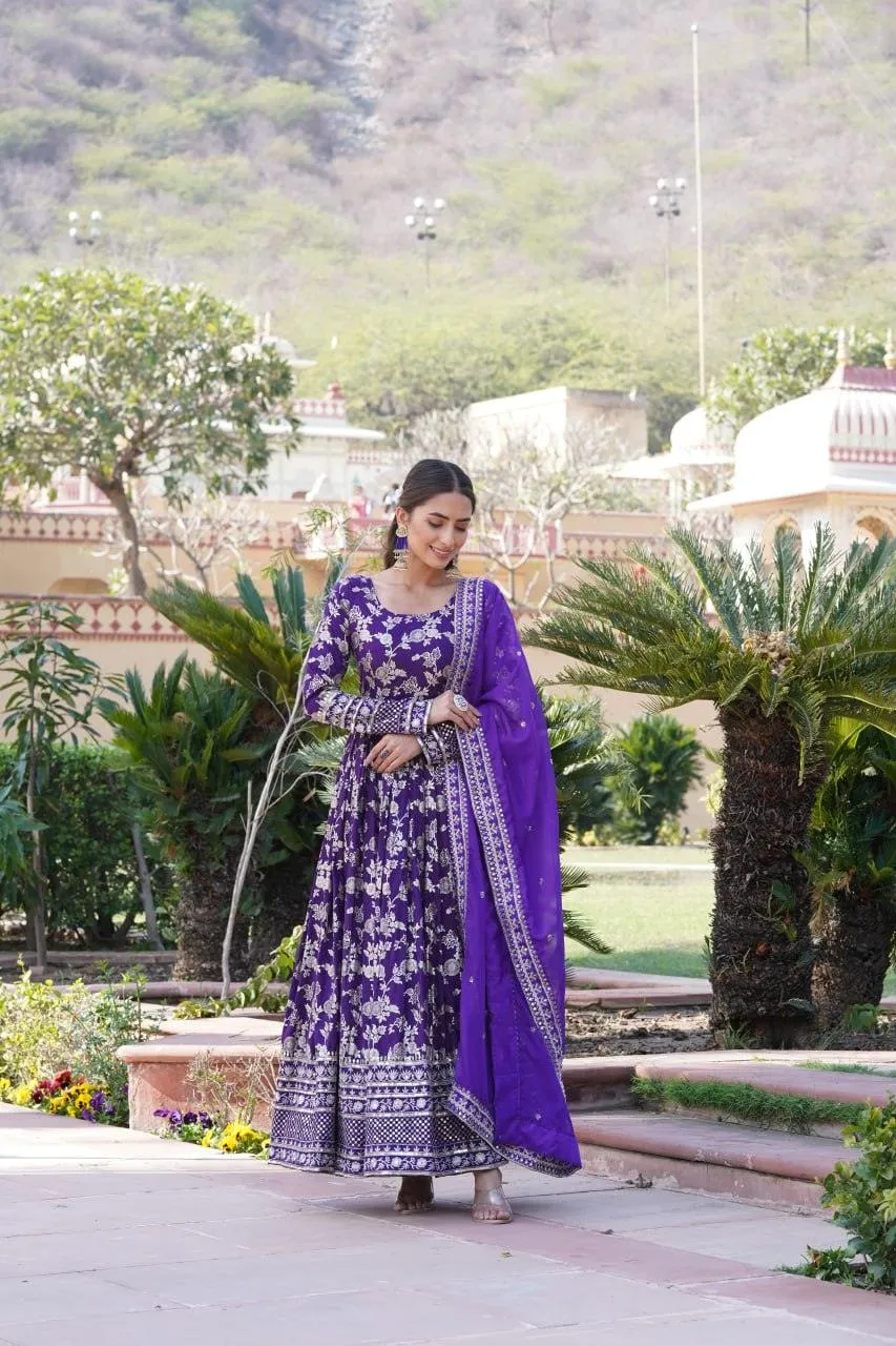 Stunning Viscous Jacquard Sequins Embroidered Worked Gown With Dupatta