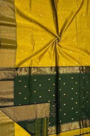 Stunning Yellow & Green Handloom Maheshwari Saree