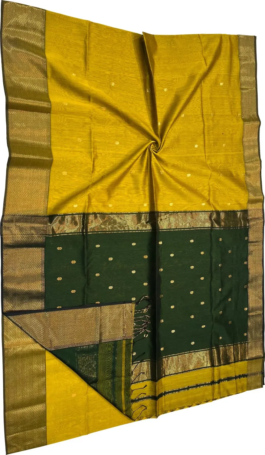 Stunning Yellow & Green Handloom Maheshwari Saree