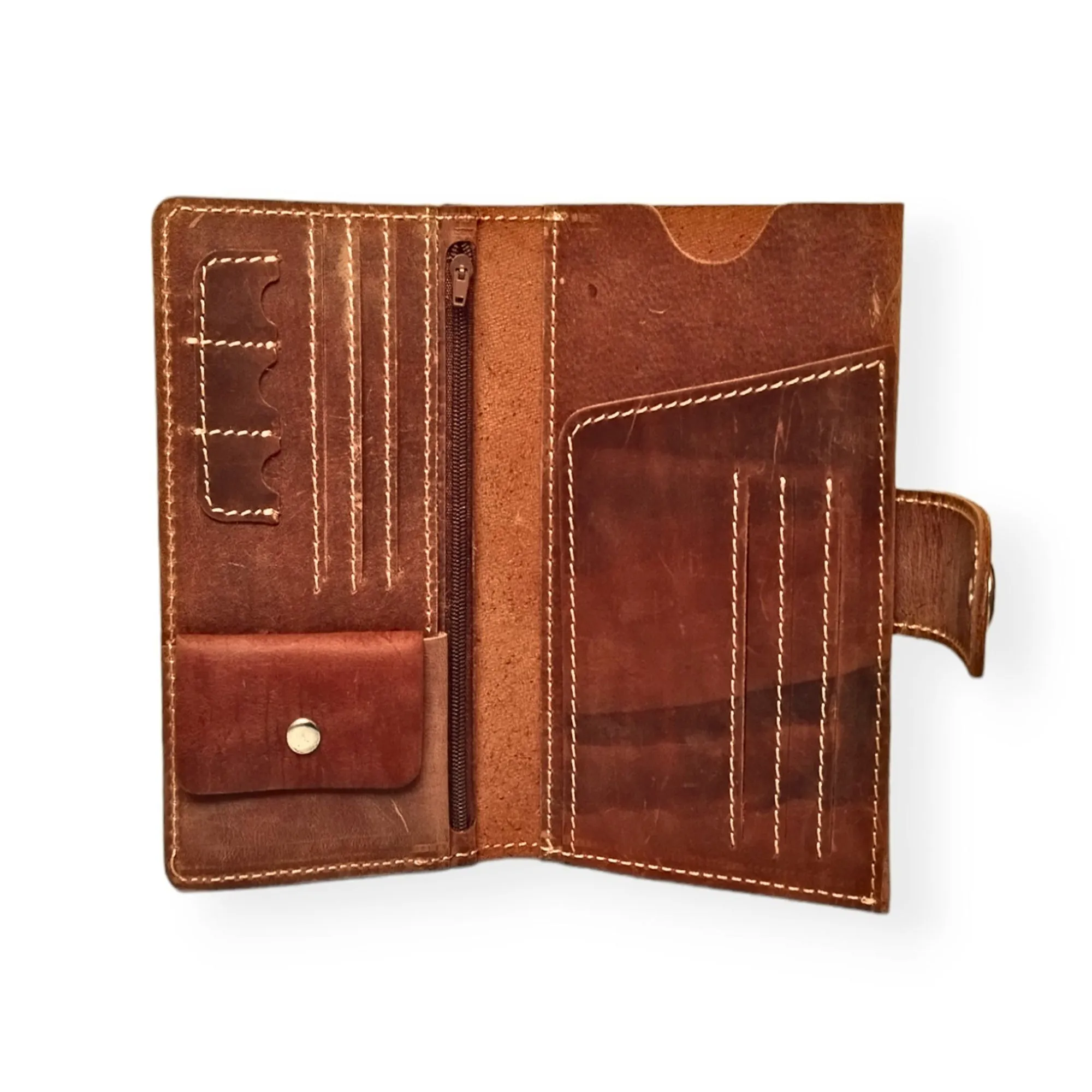 Tan Leather Travel Wallet with Mobile Pouch