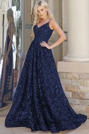 TINA HOLY Navy Sequin Ball Gown by