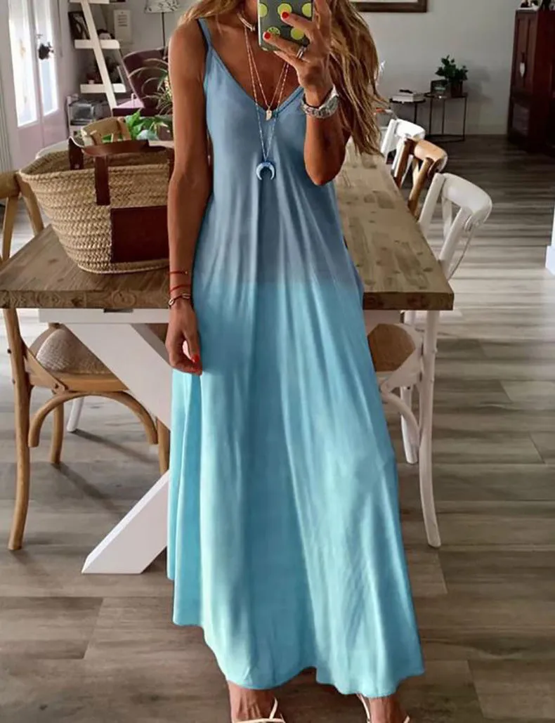 V-Neck Gradient Casual Sling Dress